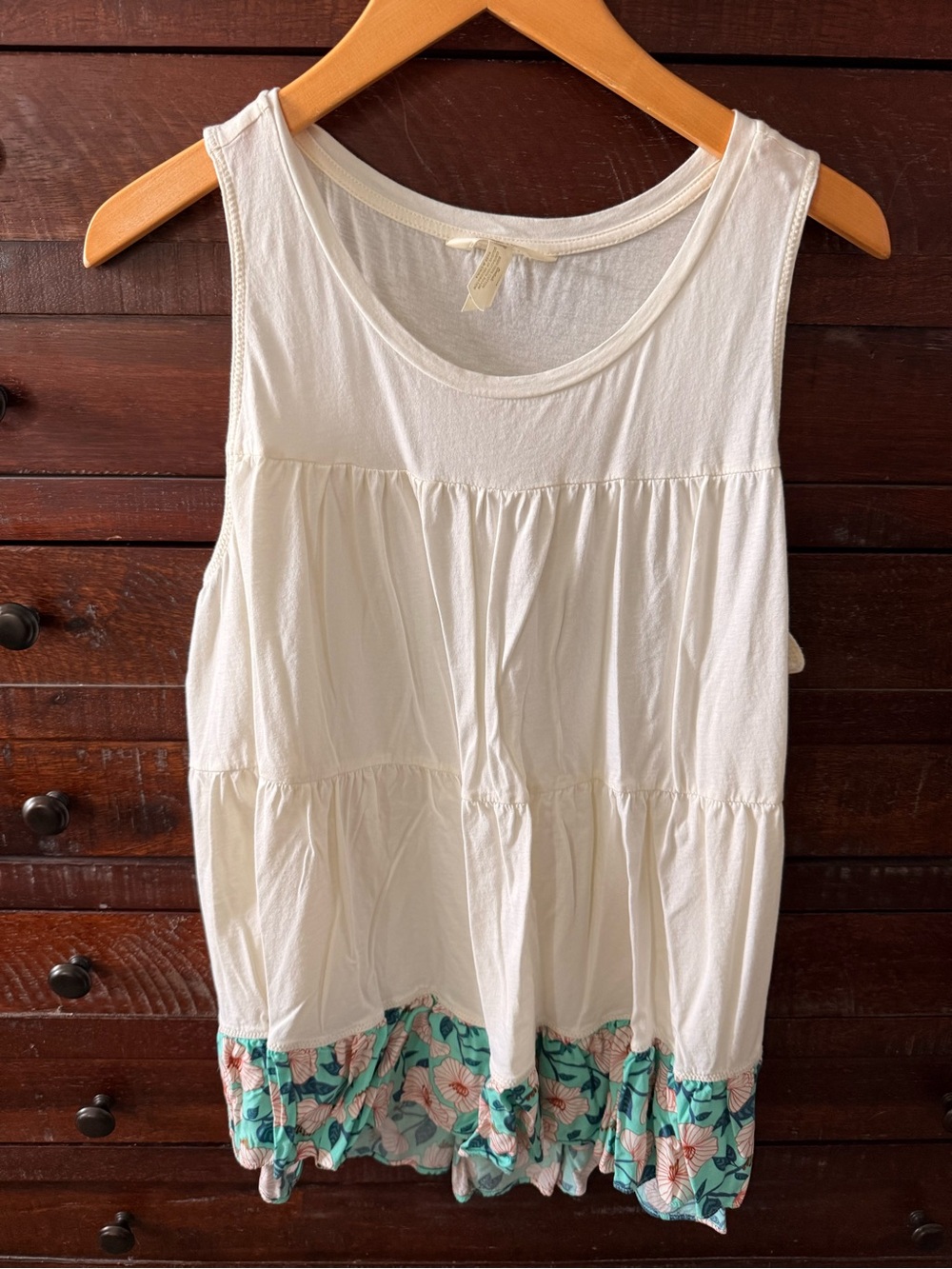 Matilda Jane Meant to Be Women's Cream Tiered Tank with Floral Hem